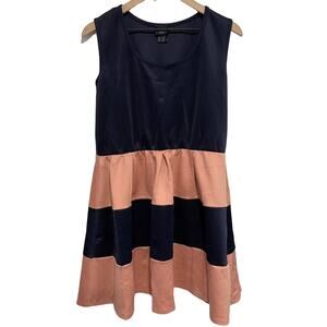 Rue21 Plus Navy Blue & Peachy Pink Striped Fit & Flare Dress Size 1X